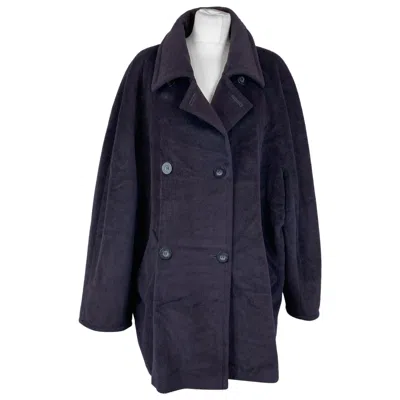 Pre-owned Max Mara Vintage Navy Blue Wool Double Breasted Coat Size 48 It