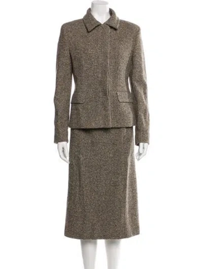 Pre-owned Max Mara Vintage Virgin Wool Skirt Suit In Brown
