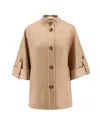 Max Mara Virgin Wool And Cashmere Cape Wih Pockets On The Front In Beige