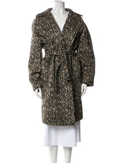 Pre-owned Max Mara Virgin Wool Animal Print Faux Fur Coat In Neutral