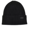 Max Mara Virgin Wool Beanie Hat With Logo Patch In Black