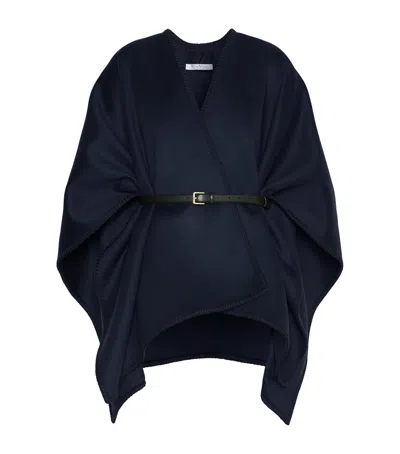 Max Mara Virgin Wool Belted Blanket Coat In Navy