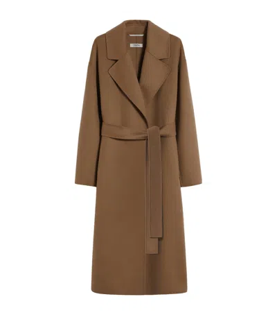 Max Mara Virgin Wool Belted Coat In Beige