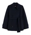 Max Mara Virgin Wool Belted Jacket In Blue