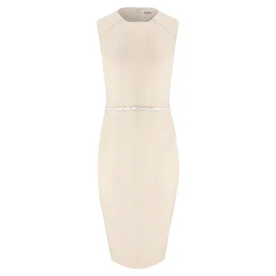 Pre-owned Max Mara Virgin Wool Belted Sheath Dress In White