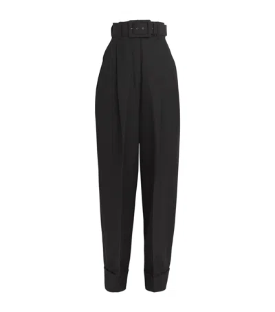 Max Mara Virgin Wool Belted Trousers In Black