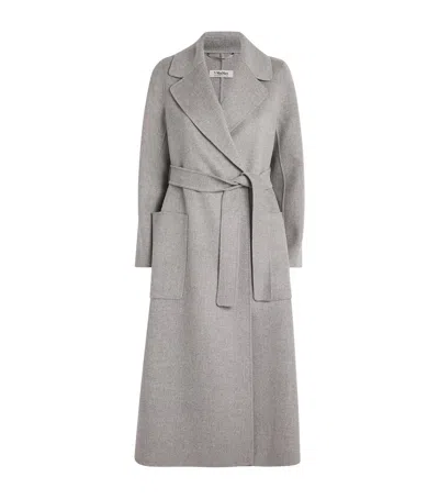 Max Mara Virgin Wool Belted Wrap Coat In Grey