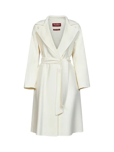 Max Mara Virgin Wool Blend Long Wrap Coat In White