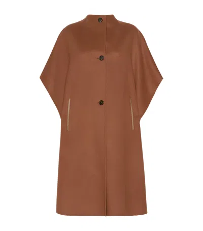 Max Mara Virgin Wool Button-up Cape In Brown