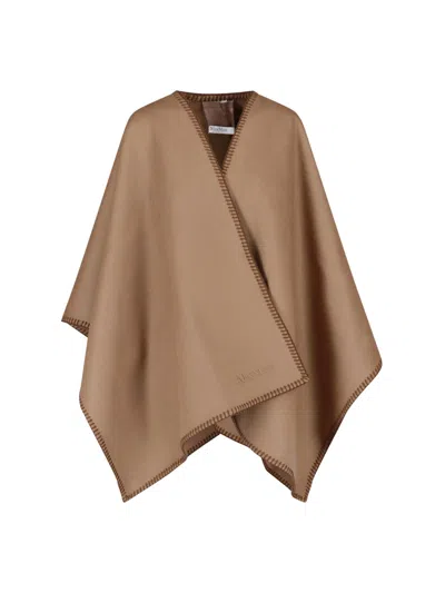 Max Mara Virgin Wool Cape In Brown