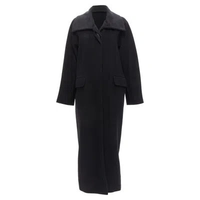 Max Mara Virgin Wool Cashmere Wide Collar Long Coat In Black