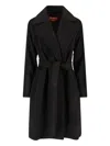 Max Mara Waist Belted Long Length Lapels Pockets In Black