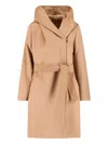 Max Mara Belted Waist Hooded Jacket Pockets In Brown