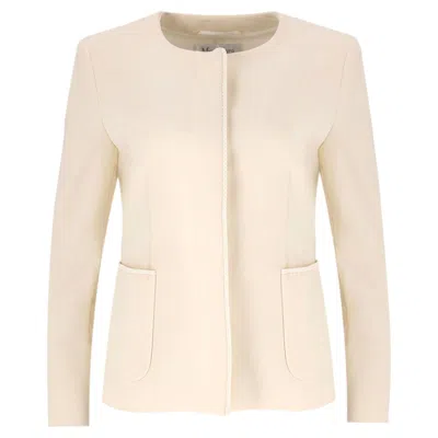Pre-owned Max Mara Virgin Wool Collarless Jacket In White