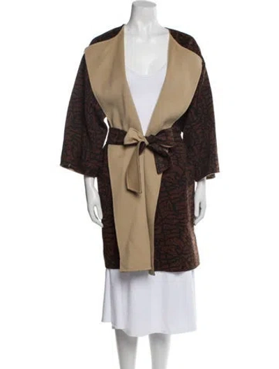 Pre-owned Max Mara Virgin Wool Colorblock Pattern Coat In Brown