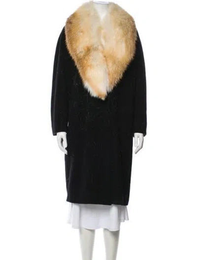 Pre-owned Max Mara Virgin Wool Colorblock Pattern Faux Fur Coat In Black