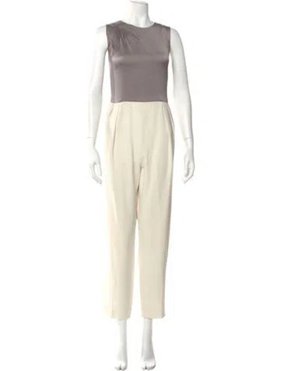 Pre-owned Max Mara Virgin Wool Colorblock Pattern Jumpsuit In Neutral