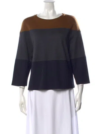Pre-owned Max Mara Virgin Wool Colorblock Pattern Sweater In Blue