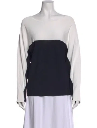 Pre-owned Max Mara Virgin Wool Colorblock Pattern Top In White