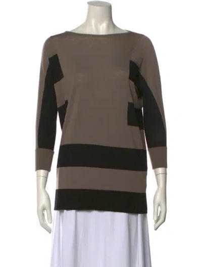 Pre-owned Max Mara Virgin Wool Colorblock Pattern Tunic In Brown
