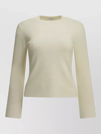 Max Mara Virgin Wool Crew Neck Long Sleeve T Shirt In White