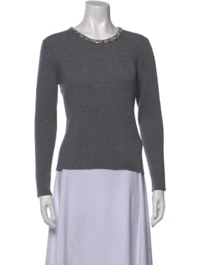 Pre-owned Max Mara Virgin Wool Crew Neck Sweater In Grey