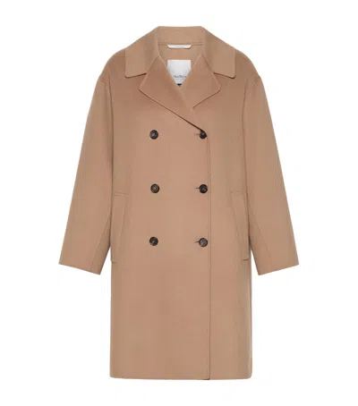 Max Mara Virgin Wool Double Breasted Coat In Brown
