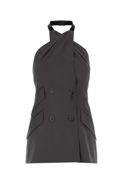Max Mara Virgin Wool Double-breasted Halter Jacket In Brown