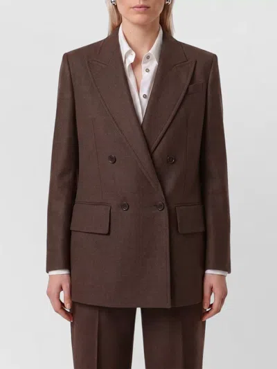 Max Mara Virgin Wool Double-breasted Suit Jacket In Brown