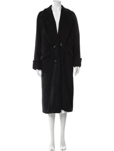 Pre-owned Max Mara Virgin Wool Faux Fur Coat In Black