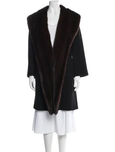 Pre-owned Max Mara Virgin Wool Faux Fur Coat In Black