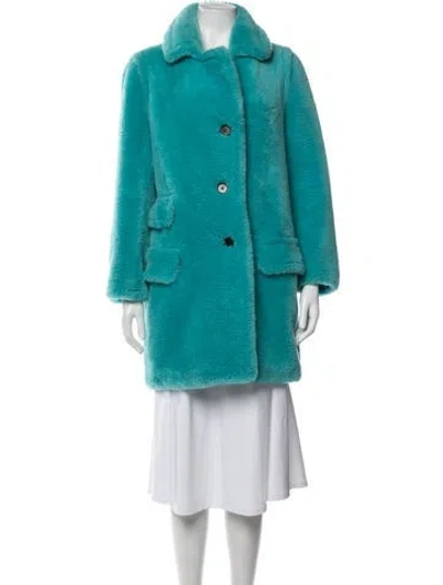 Pre-owned Max Mara Virgin Wool Faux Fur Coat In Blue