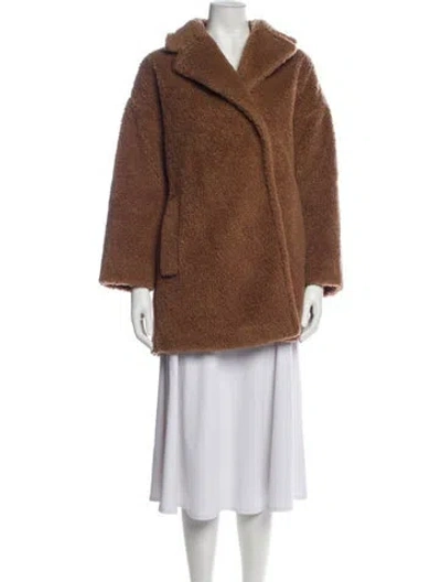 Pre-owned Max Mara Virgin Wool Faux Fur Coat In Brown