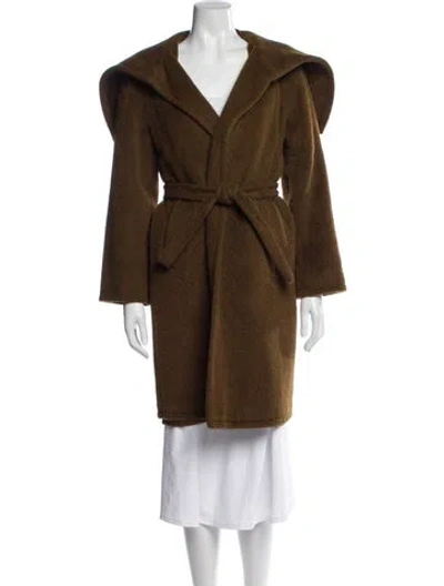 Pre-owned Max Mara Virgin Wool Faux Fur Coat In Brown