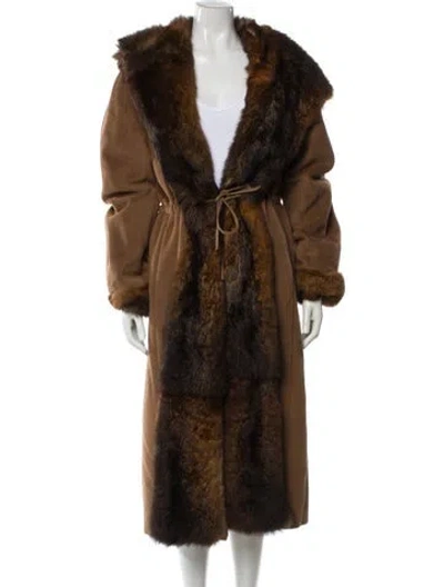 Pre-owned Max Mara Virgin Wool Faux Fur Coat In Brown