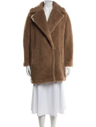 Pre-owned Max Mara Virgin Wool Faux Fur Coat In Brown