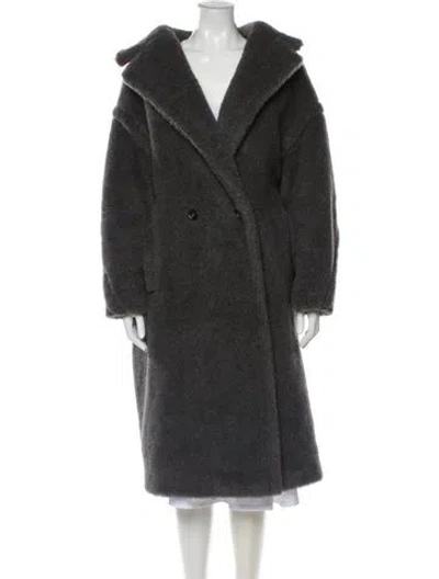 Pre-owned Max Mara Virgin Wool Faux Fur Coat In Gray