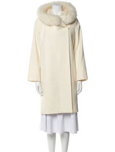 Pre-owned Max Mara Virgin Wool Faux Fur Coat In Neutral