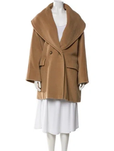 Pre-owned Max Mara Virgin Wool Faux Fur Coat In Neutral