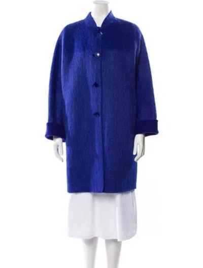 Pre-owned Max Mara Virgin Wool Faux Fur Coat W/ Tags In Blue