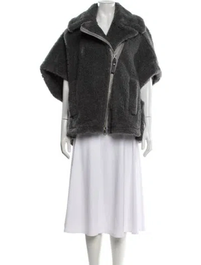 Pre-owned Max Mara Virgin Wool Faux Fur Jacket In Gray