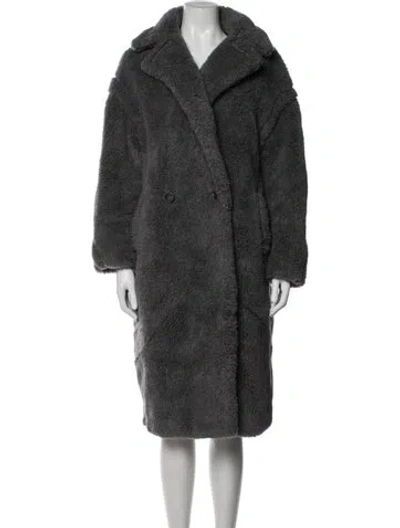 Pre-owned Max Mara Virgin Wool Faux Fur Jacket In Grey