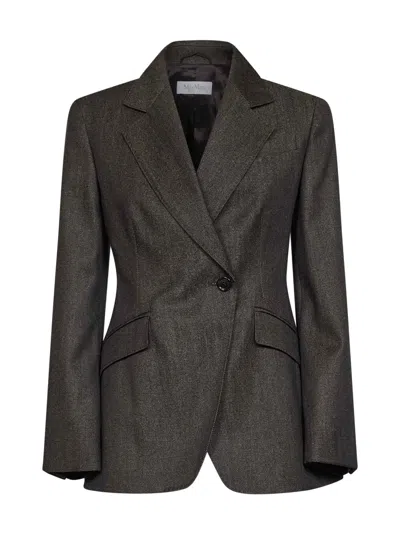 Max Mara Virgin Wool Fitted Waist Blazer In Brown