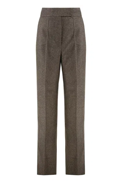 Max Mara Virgin Wool Flannel Trousers In Green