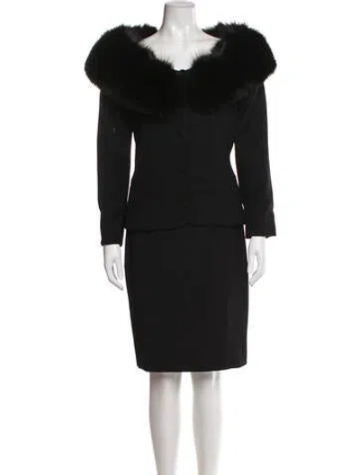Pre-owned Max Mara Virgin Wool Fur Trim Skirt Suit In Black