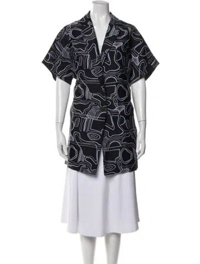 Pre-owned Max Mara Virgin Wool Graphic Print Coat In Blue