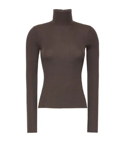Max Mara Virgin Wool High-neck Sweater In Brown