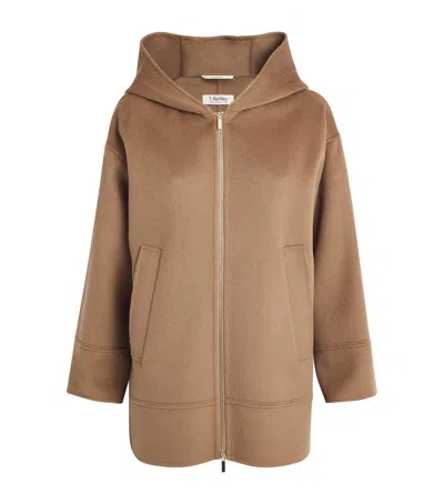 Max Mara Virgin Wool Hooded Coat In Beige