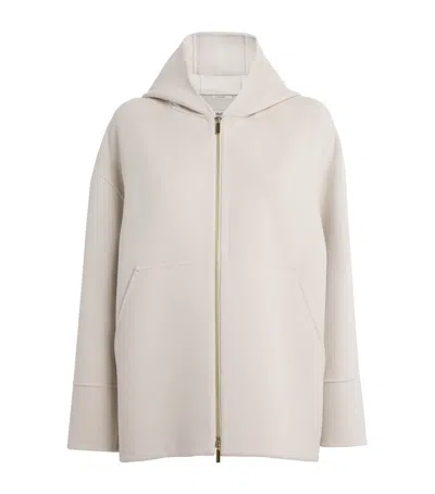 Max Mara Virgin Wool Hooded Coat In White