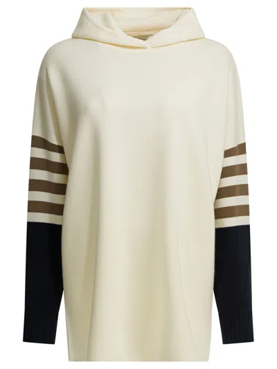 Max Mara Virgin Wool Hooded Sweater Knitwear White In Neutral